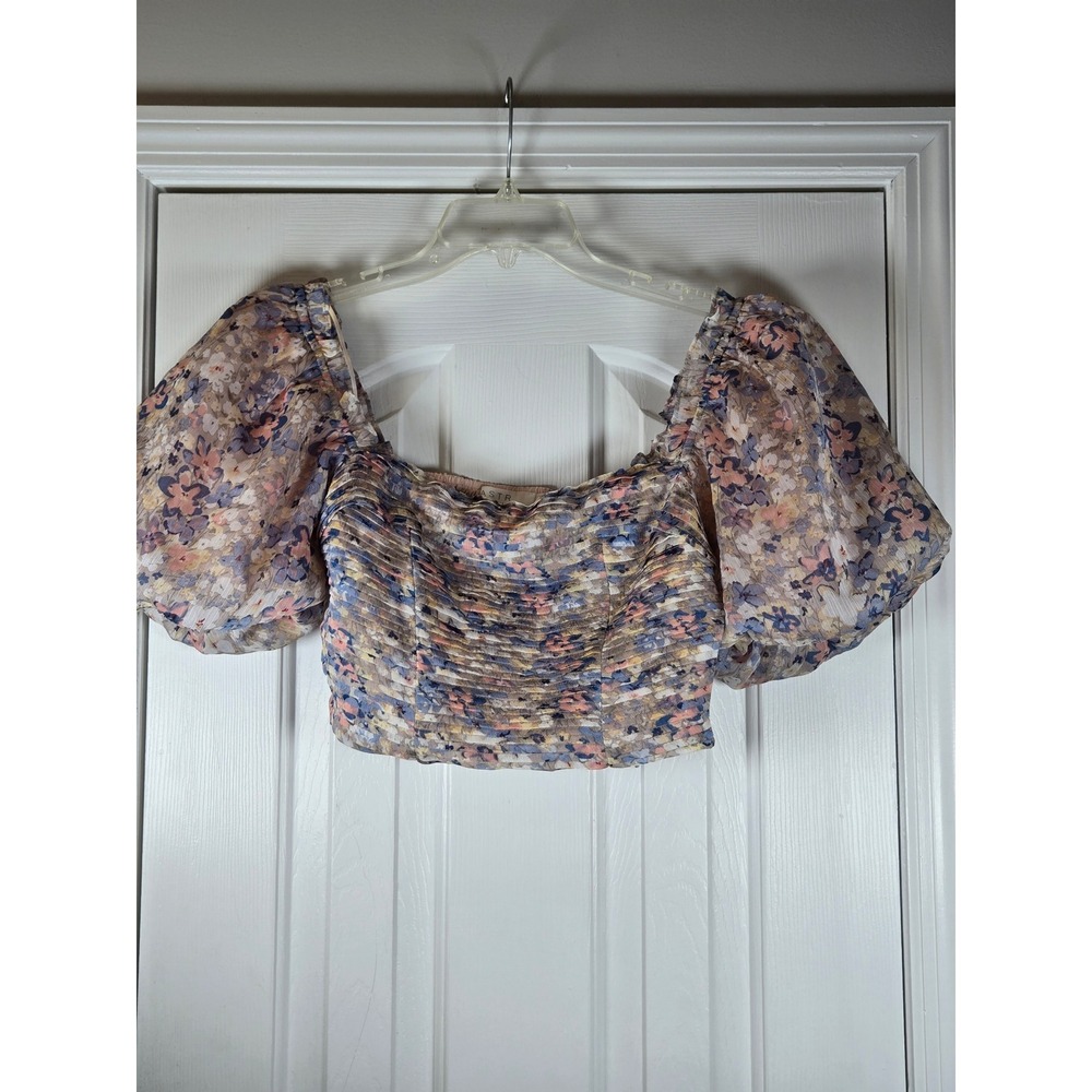 ASTR The Label Floral Pleated Puff Sleeve Crop Top‎ Statement  XS Cottagecore